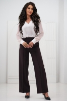 Elegancka bluzka damska z szyfonowym długim rękawem dekolt V mankiety z guzikiem - kremowa